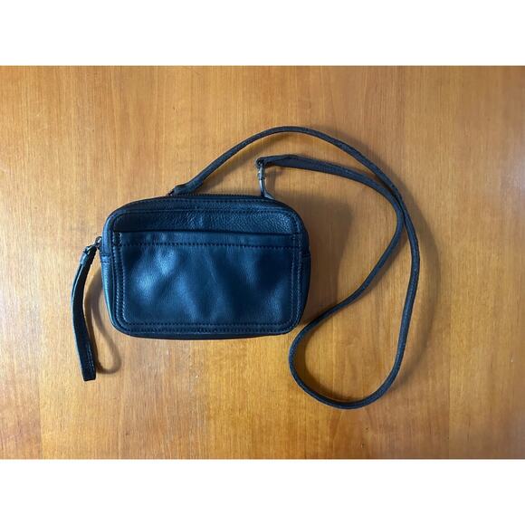 Anthropologie Margot Small Black Leather Cross Body Purse w/ Detachable Strap - Picture 1 of 8